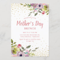 Pink Yellow Floral Gold Glitter Mothers Day Brunch Invitation