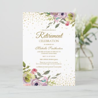 Pink Yellow Floral Gold Glitter Retirement Party Invitation | Zazzle