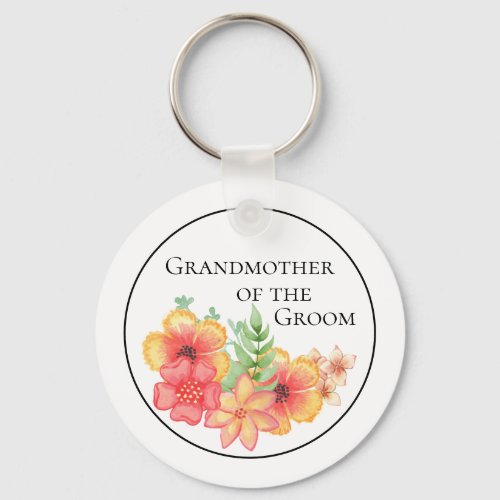 Pink Yellow Floral Grandmother of Groom Keychain
