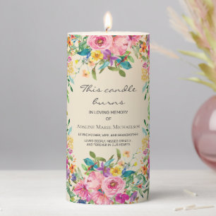 Pink Yellow Floral Memorial Wedding Pillar Candle