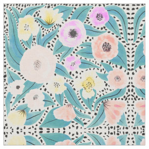 Pink Yellow Floral Polka Dots Watercolor Pattern Fabric