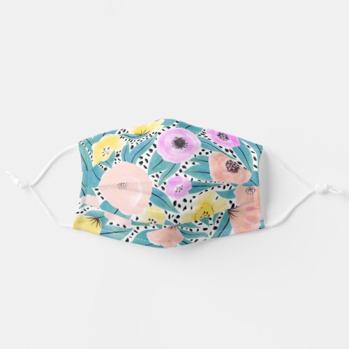 Pink Yellow Floral Polka Dots Watercolor Safety Adult Cloth Face Mask