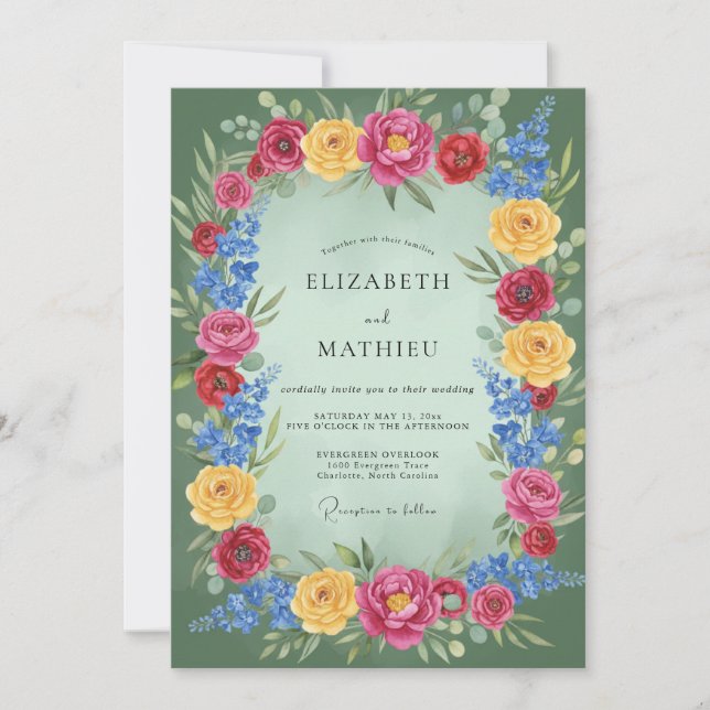 Pink Yellow Floral Romantic Wedding Invitation (Front)