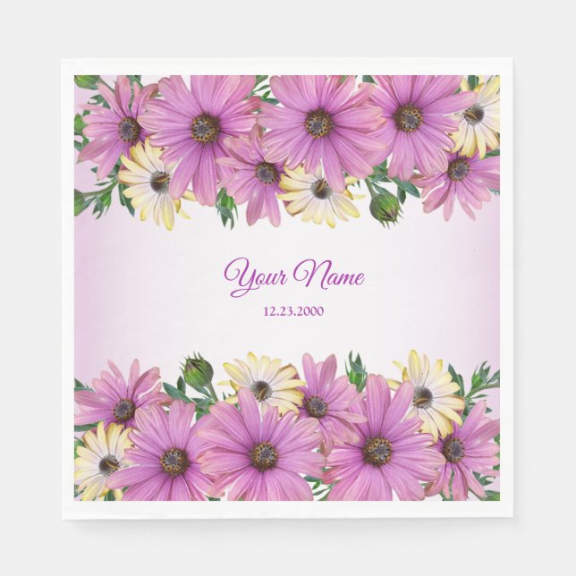 Pink Yellow Floral Rustic Elegant Wedding Party Napkins (Front)