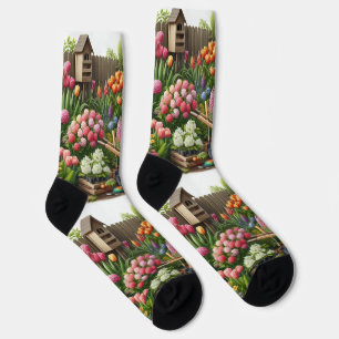 Pink Yellow Floral Socks