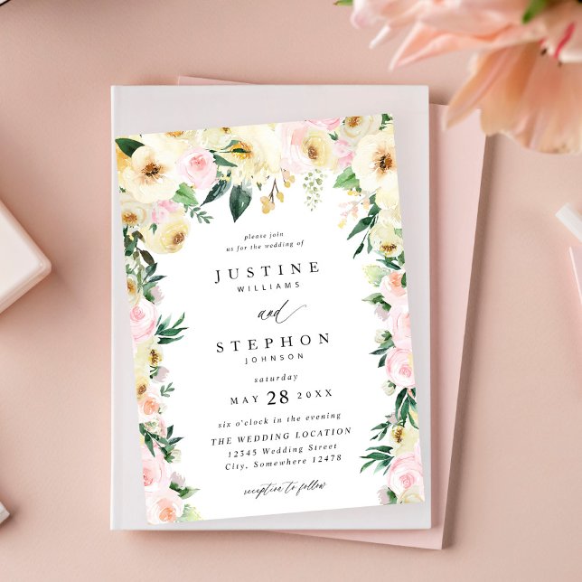 Pink & Yellow Floral Wedding V2 Invitation (Creator Uploaded)