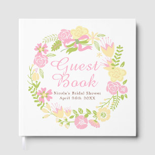 Pink & Yellow Floral Wreath Bridal Shower Guest Book