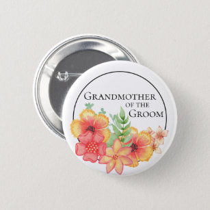 Pink Yellow Floral Wreath Grandmother of Groom Button