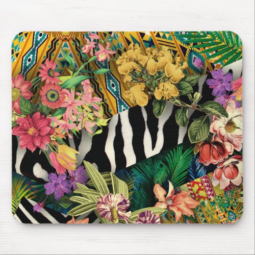 Pink Yellow Floral Zebra Indian Print Mouse Pad