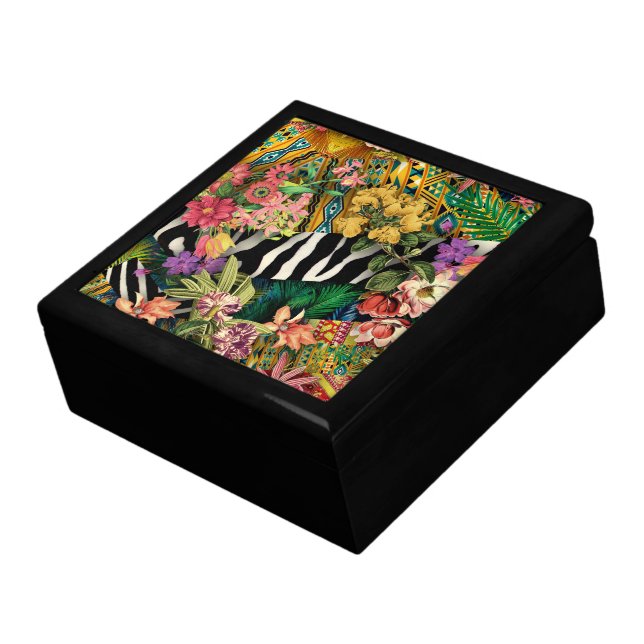 Pink Yellow Floral Zebra Indian Print Pattern Gift Box (Side)