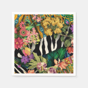 Pink Yellow Floral Zebra Indian Print Pattern Napkins