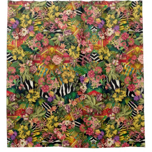 Pink Yellow Floral Zebra Indian Print Pattern Shower Curtain | Zazzle