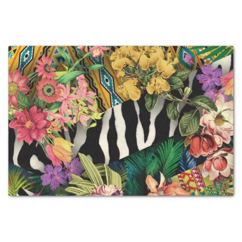 Pink Yellow Floral Zebra Indian Print Pattern Tissue Paper