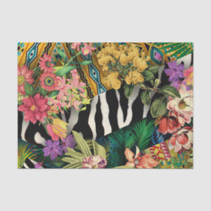 Pink Yellow Floral Zebra Indian Print Pattern Tissue Paper