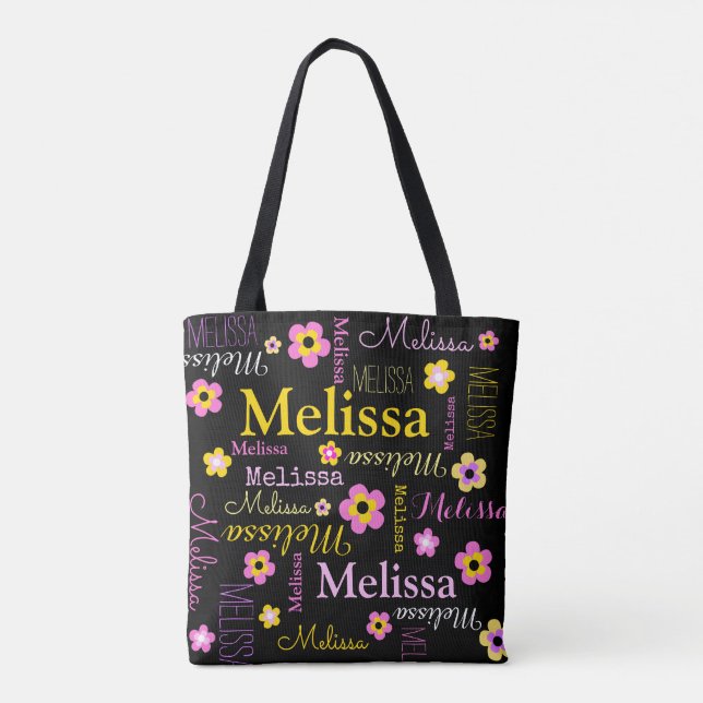 Pink yellow flower custom name Melissa tote bag (Back)