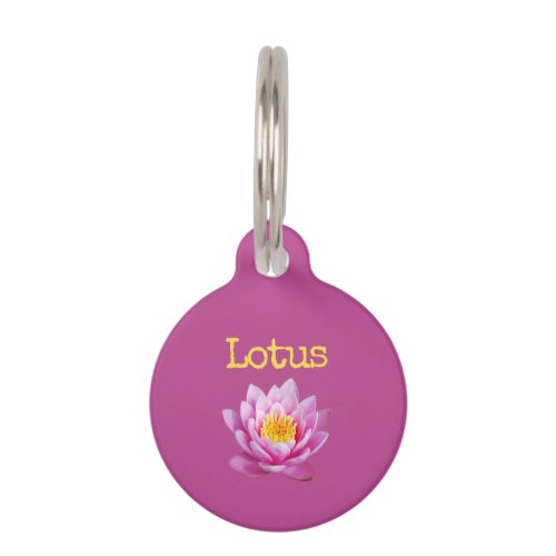 Pink Yellow Flower Lotus Pet ID Tag