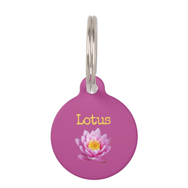 Pink Yellow Flower Lotus Pet ID Tag (Front)