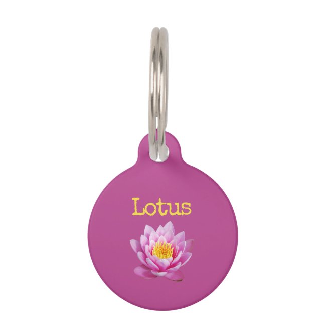 Pink Yellow Flower Lotus Pet ID Tag
