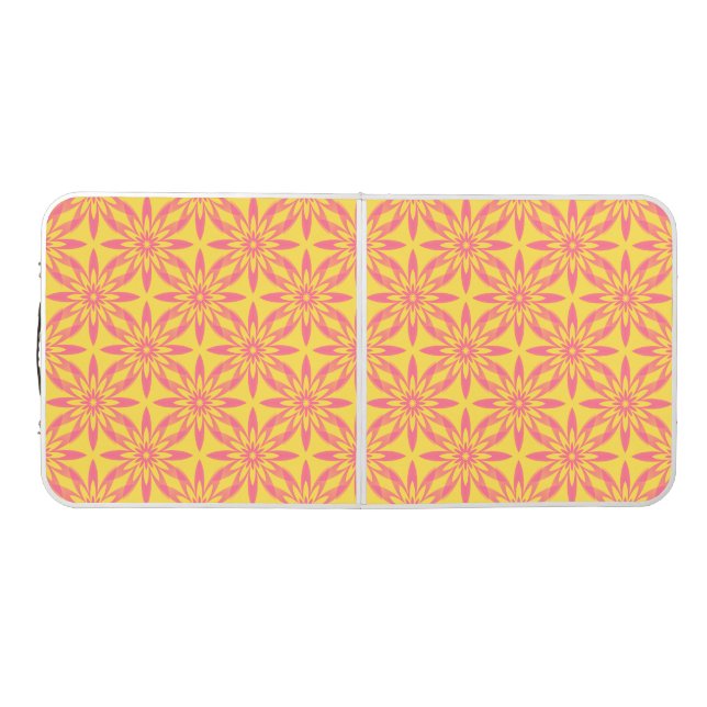 Pink Yellow Flower Seamless Pattern Beer Pong Table (Top)