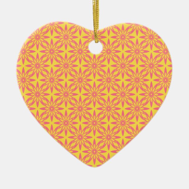 Pink Yellow Flower Seamless Pattern Ceramic Ornament (Front)