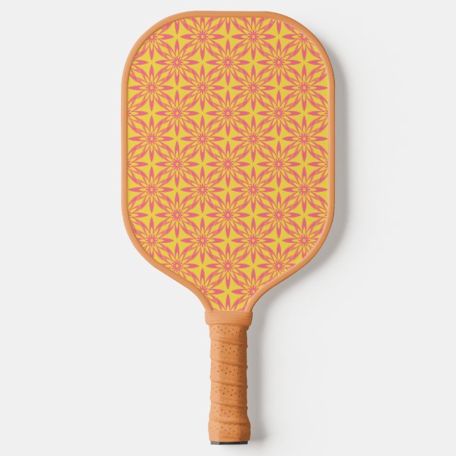 Pink Yellow Flower Seamless Pattern Pickleball Paddle (Front)