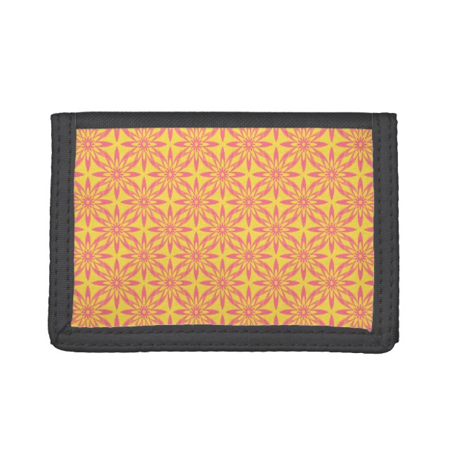 Pink Yellow Flower Seamless Pattern Trifold Wallet (Front)