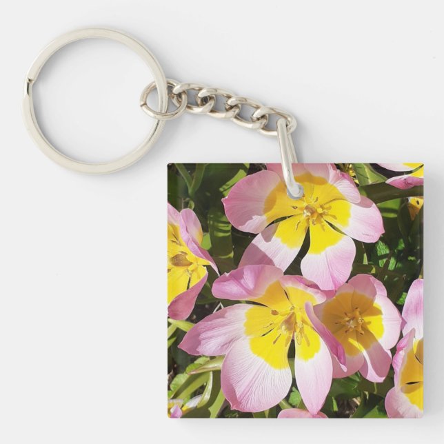 Pink & Yellow Flowers Acrylic Key Ring (Front)