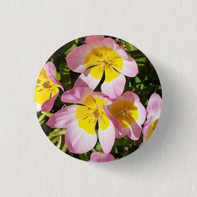 Pink & Yellow Flowers  Button (Front)