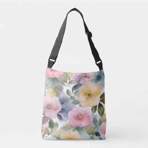 Pink Yellow Flowers Floral Design Crossbody Bag