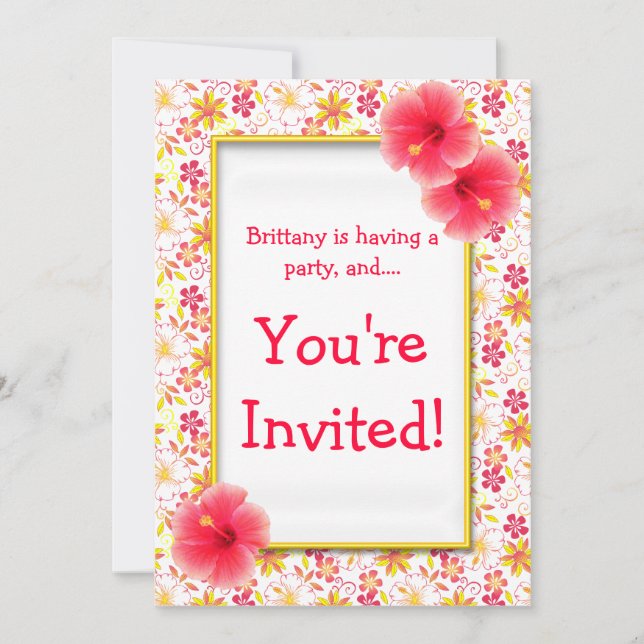Pink Yellow Flowers Kids Birthday Party Invitation (Front)