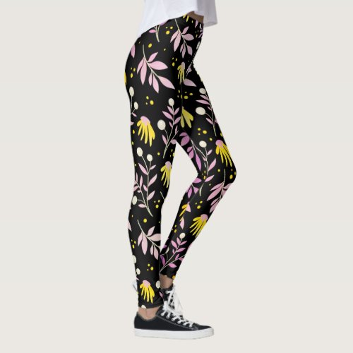 Pink  Yellow Flowers Leggings