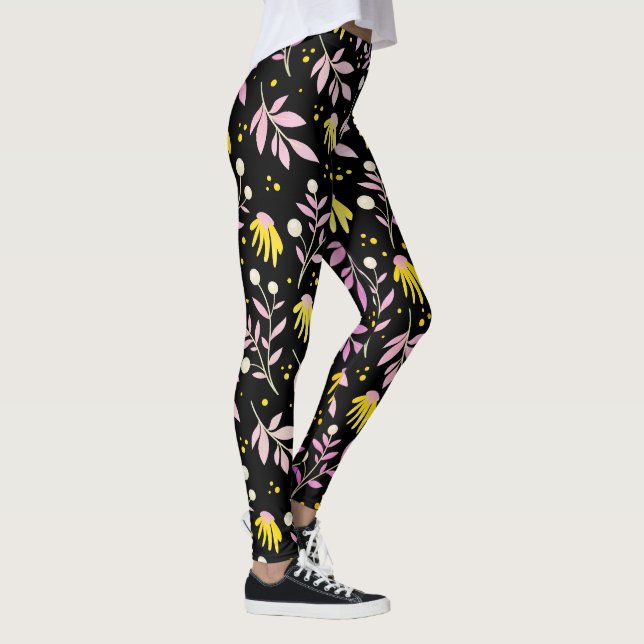Pink + Yellow Flowers Leggings (Right)