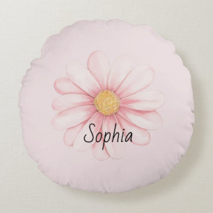 Pink Yellow Flowers Round Pillow
