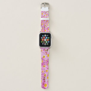 Pink Yellow Flowers Seamless Background Apple Watch Band