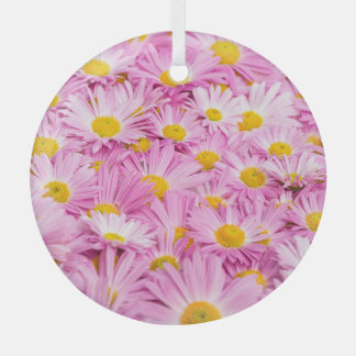 Pink Yellow Flowers Seamless Background Glass Ornament