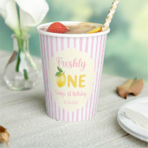 Pink & Yellow Freshly One Lemon Birthday Paper Cup