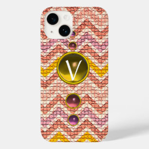 PINK YELLOW GEMSTONES AND MOSAIC CHEVRONS MONOGRAM Case-Mate iPhone 14 CASE