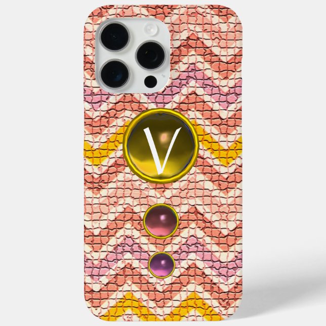 PINK YELLOW GEMSTONES AND MOSAIC CHEVRONS MONOGRAM Case-Mate iPhone CASE (Back)