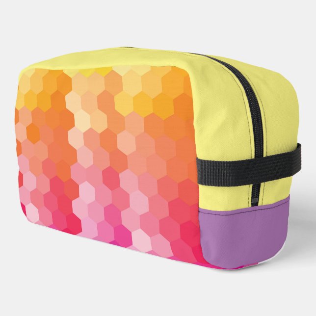 Pink & Yellow Geometric Hexagon Dopp Kit – Modern  (Left Corner)