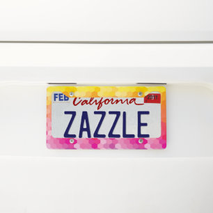 Pink & Yellow Geometric Hexagon Pattern License  Plate Frame