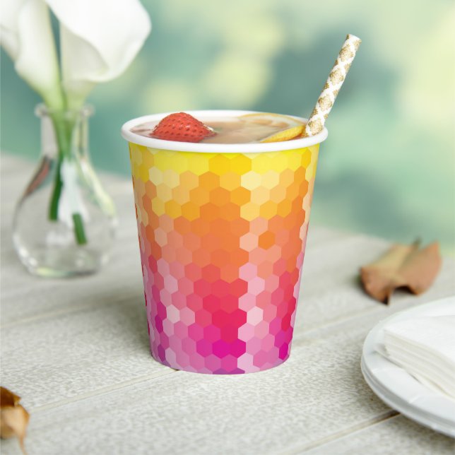Pink Yellow Geometric Hexagon Pattern Paper Cups  (Insitu)