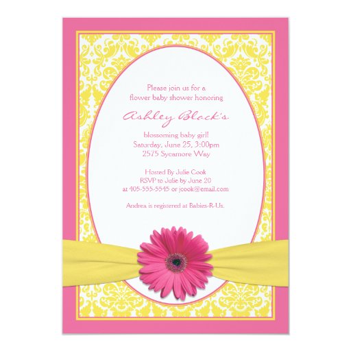 Pink And Yellow Baby Shower Invitations 1