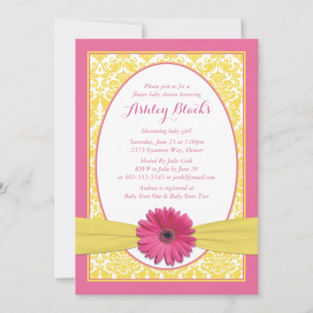 Pink Yellow Gerbera Daisy Baby Shower Invitation (Front)