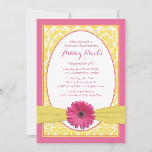 Pink Yellow Gerbera Daisy Baby Shower Invitation