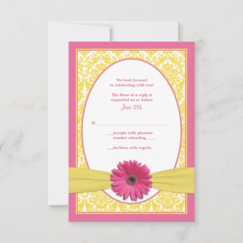 Pink Yellow Gerbera Daisy Wedding Reply Card