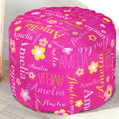 Pink yellow girls Amelia name custom Pouf