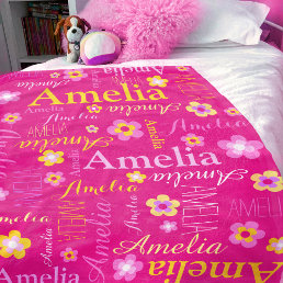 Pink yellow girls name Amelia flower blanket