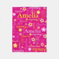 Pink yellow girls name Amelia flower blanket