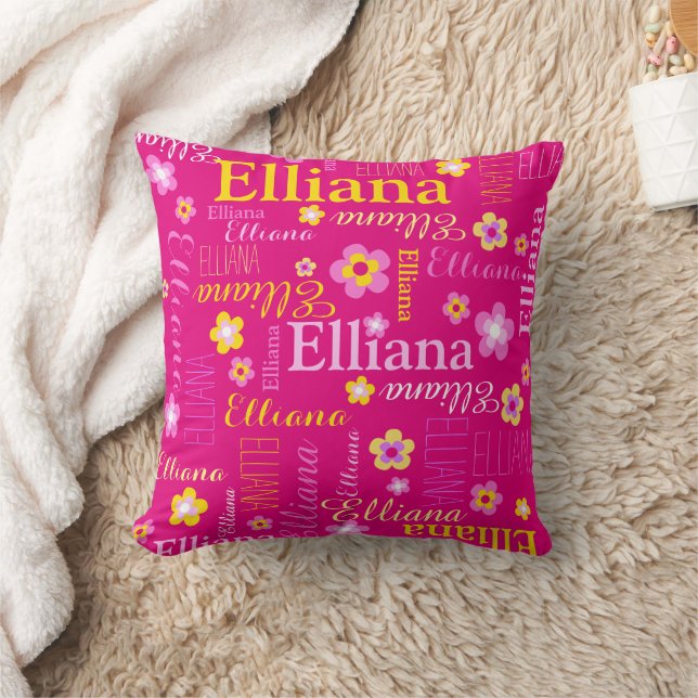 Pink yellow girls name Elliana Throw Pillow (Blanket)
