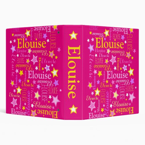 Pink yellow girls name Elouise stars pattern 3 Ring Binder